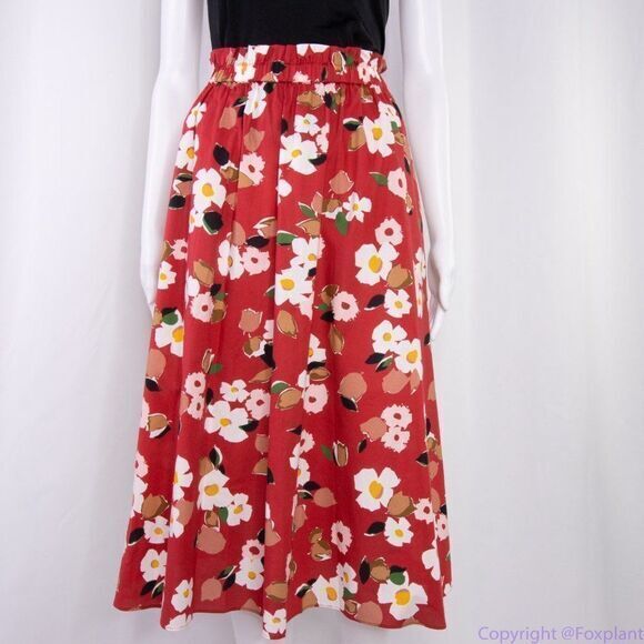 NWT kate spade botanical garden cotton midi skirt, Red and white, size Large - Picture 4 of 15
